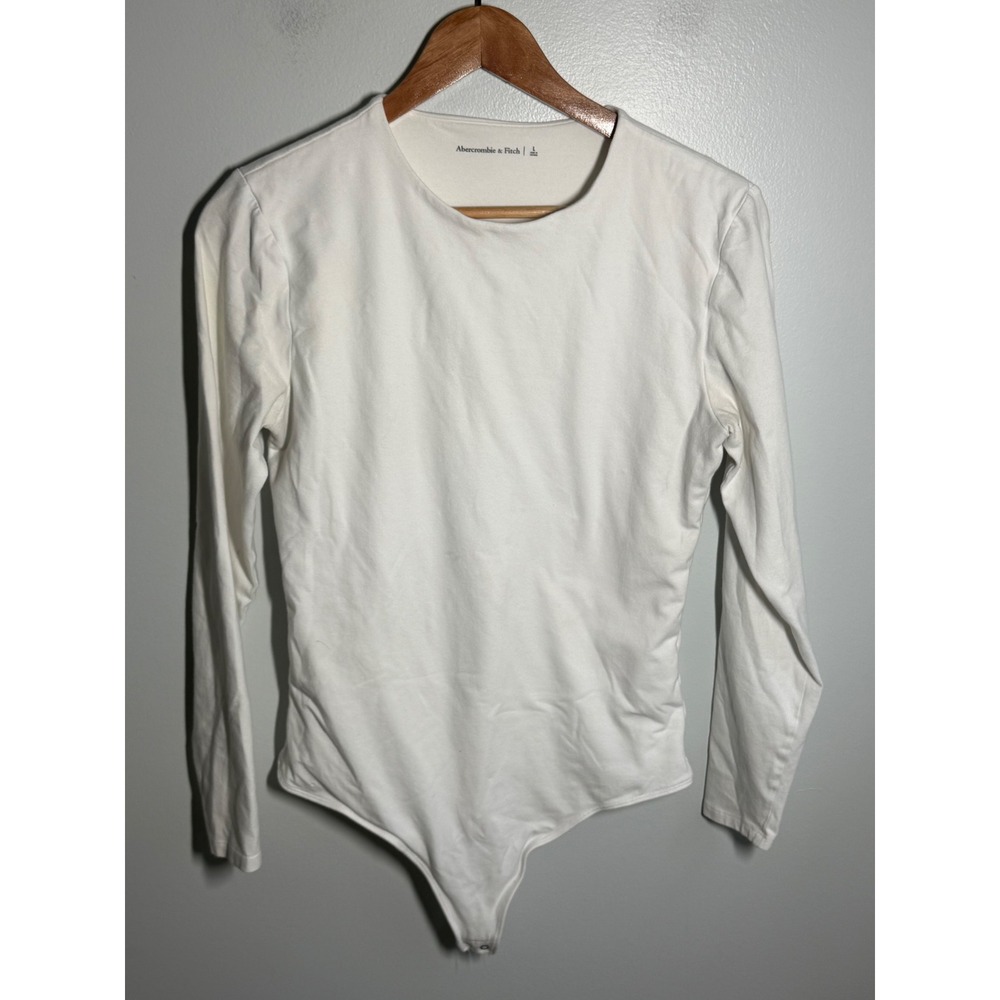 Abercrombie & Fitch Womens White Long Sleeve Crew Neck Bodysuit Large L